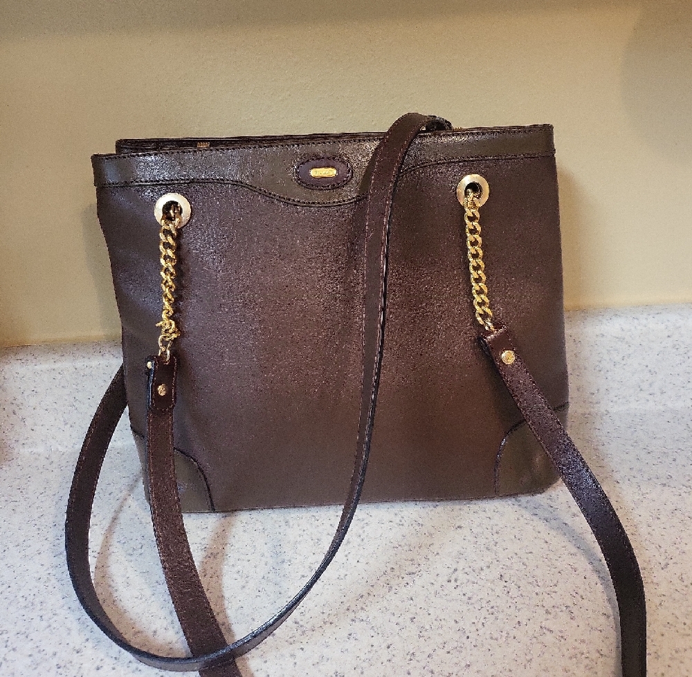 Bally Elegant Brown Leather Shoulder Bag With Gold And Leather Straps